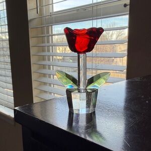 Red and Green Glass Art Flower